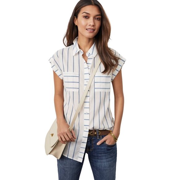 Cabi Cruise Striped Cap Sleeve Button Down Blouse Sz S - Picture 1 of 9
